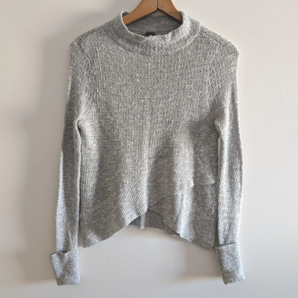 Free People Grey Marled Crossover Tulip Hem Mock Neck Sweater Womens XS